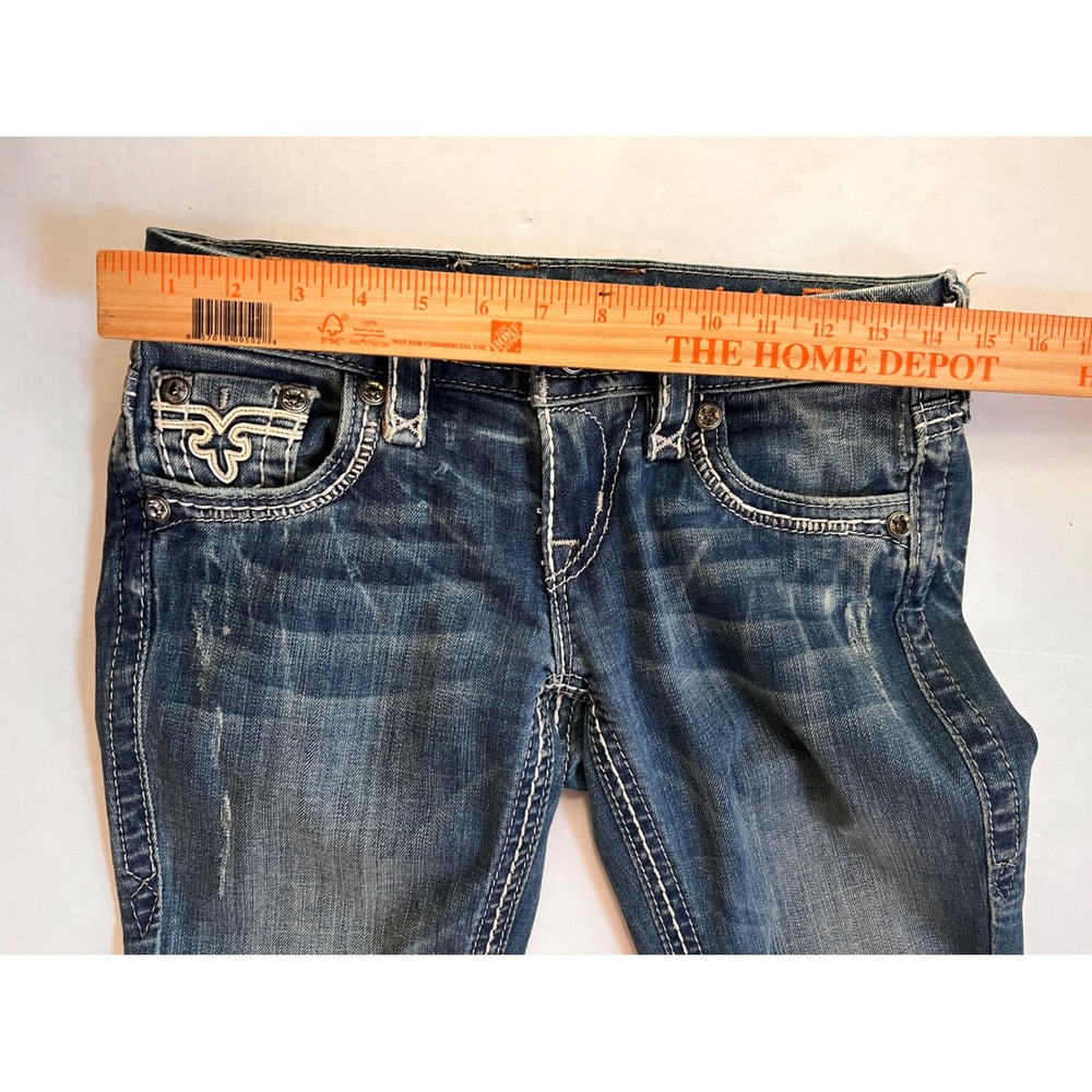 Rock Revival 3011 Bootcut Jeans Blue Distressed Embroidered Flap Pocket Size 25 - Picture 6 of 10